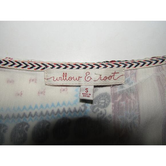 Willow & Root Women’s Small Boho Patchwork Kimono Sleeve Tie Waist Blouse Festiv - Picture 4 of 8